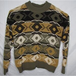 Private Stock Knit Pullover Sweater Geometric Soutache Trim Size XL USA Made 90s